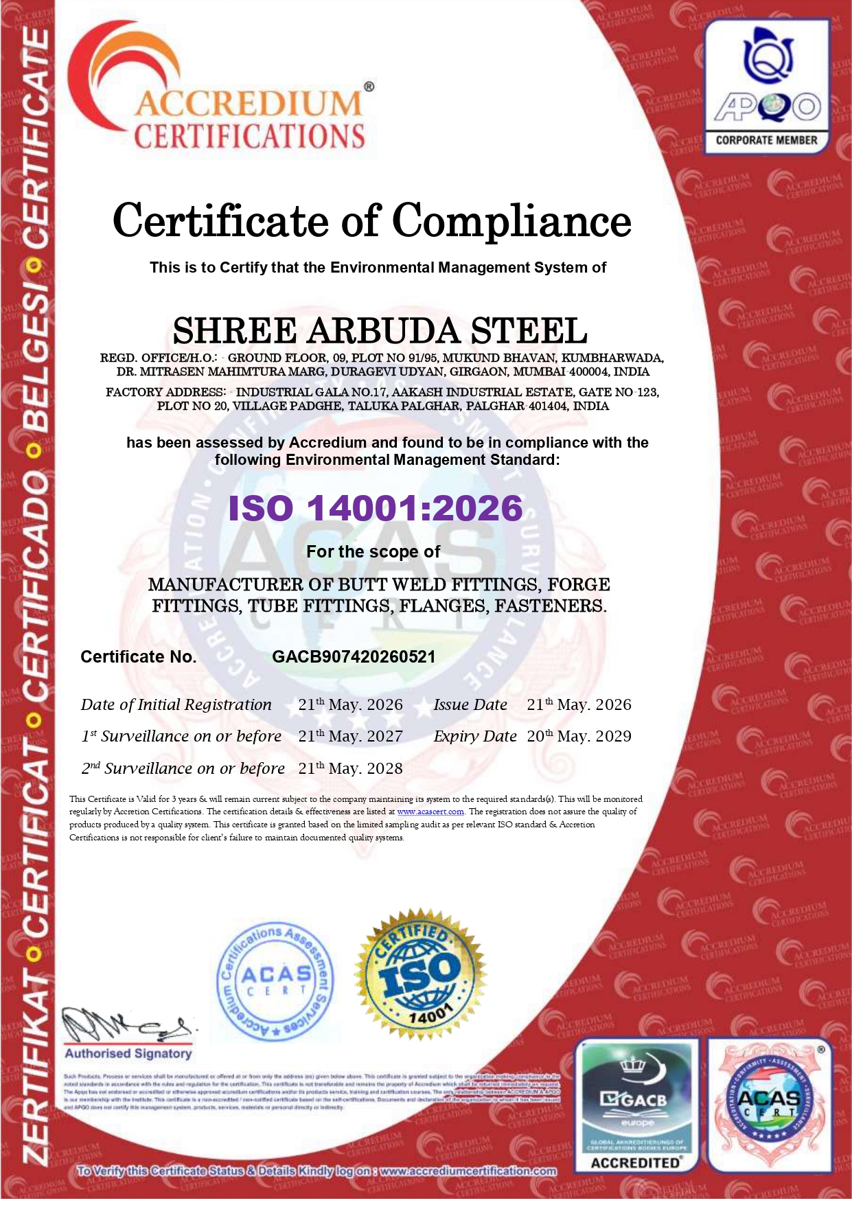 Shree Arbuda Steel GST Certification